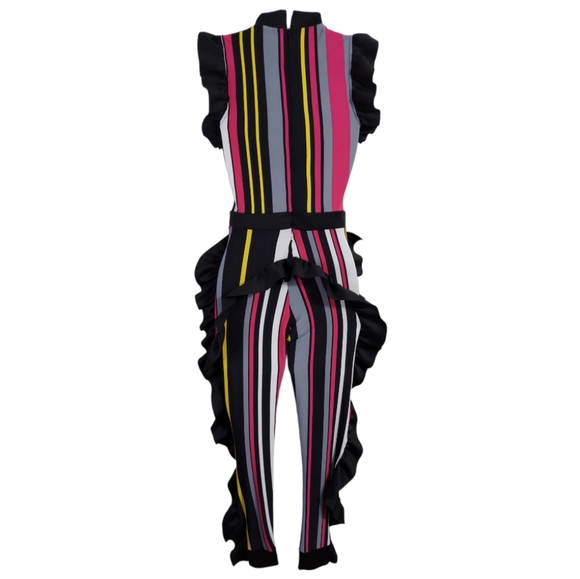 Monaco Womens Small Sleeveless Stripes Neck Ruffle High Waist Bodyocn Jumpsuits - Picture 3 of 15